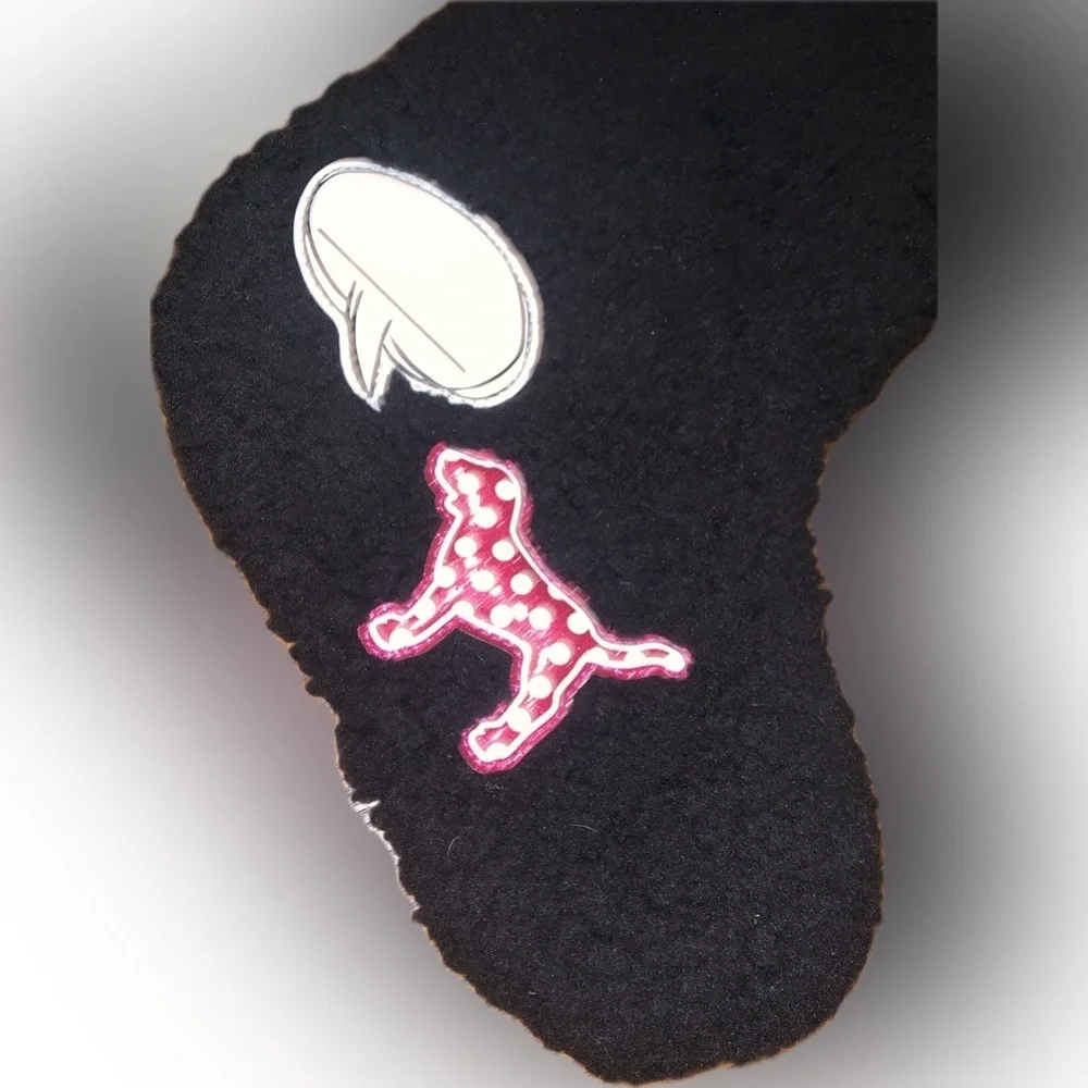 PINK Victorias Secret Black Fluffy Fleece Teddy Christmas Stocking Polka Dot Dog
